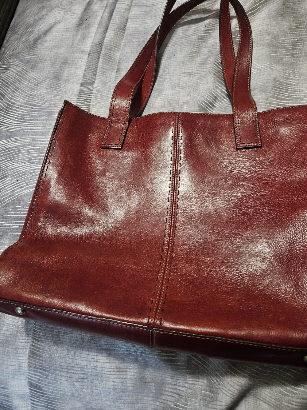 Classic Fossil Red Leather Tote Bag